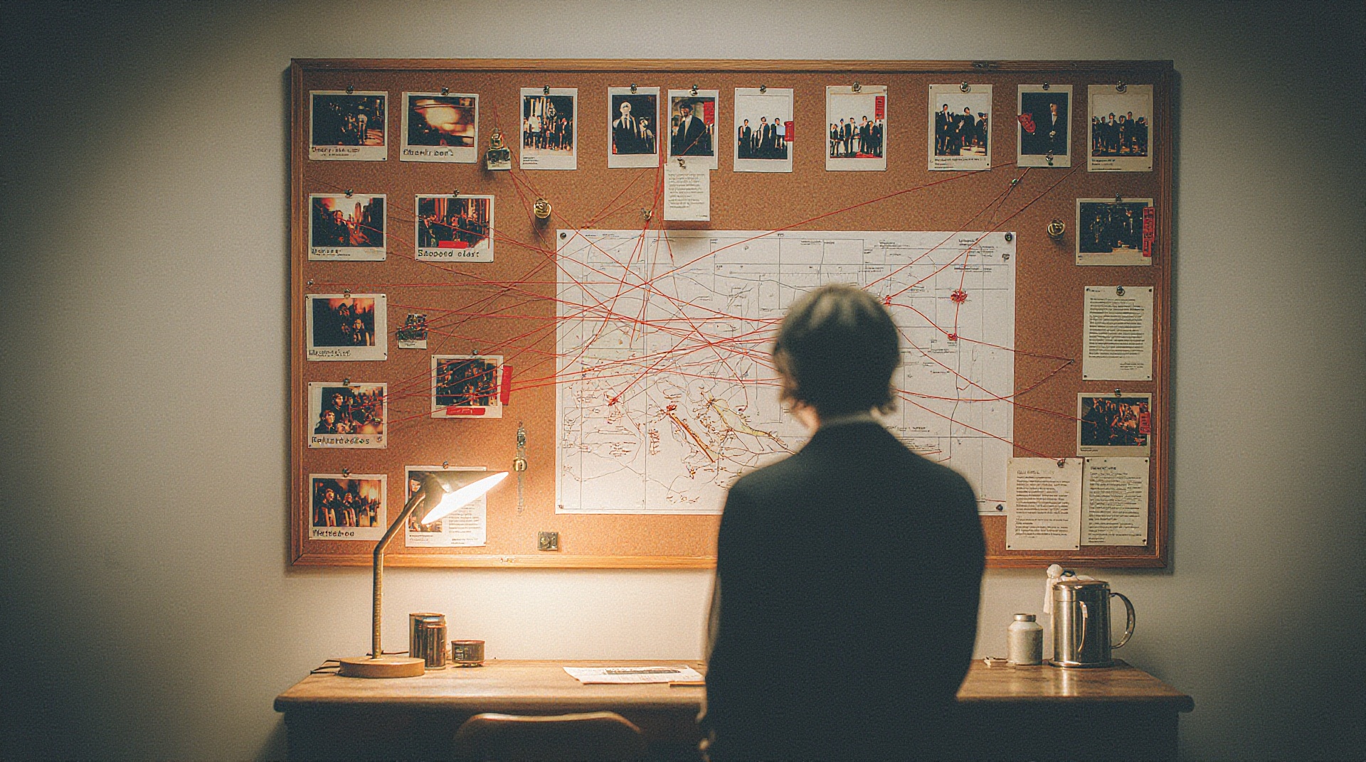 Polaroid pinned to the board: $HEIST — DS Breakwell, three years into the chocolate case